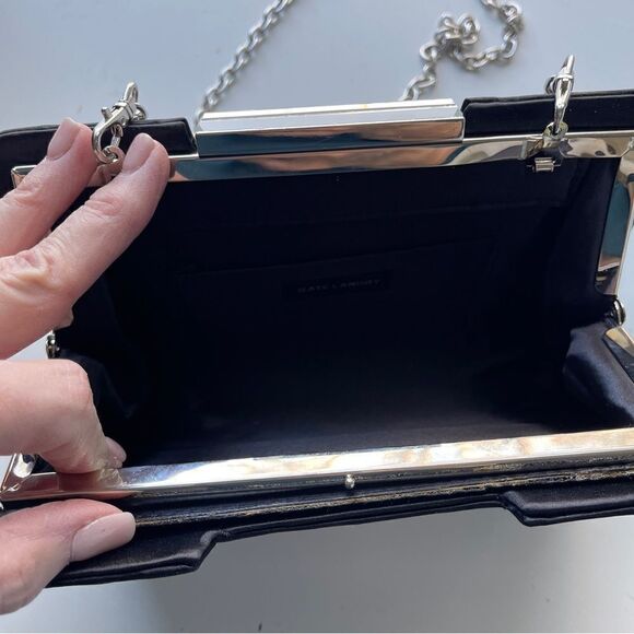 Kate Landry Black Satin Convertible‎ Clutch With Gem Closure - Picture 4 of 10